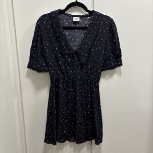 Aritzia Sunday Best Sz Small Collared Dress Navy Hearts Romantic Date Night